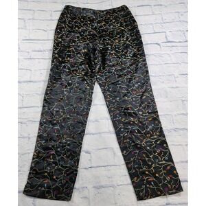 TAO Pants WOMENS 12 Black Floral Embroidere Satin VINTAGE 90s MADE IN USA